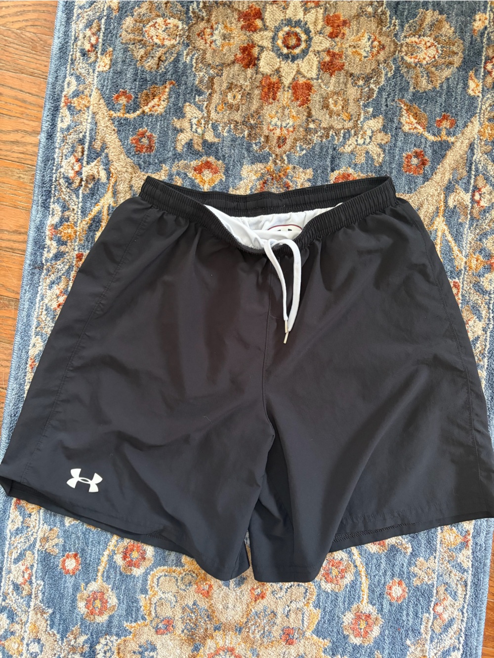 Under Armour Men’s Black and White Athletic Shorts with Logo